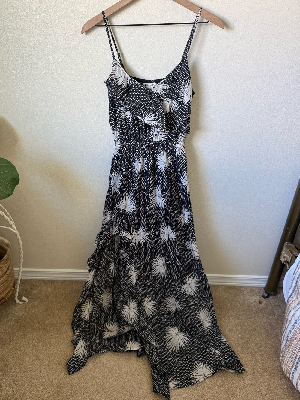 Billabong Black and White Palm-Print Maxi Dress